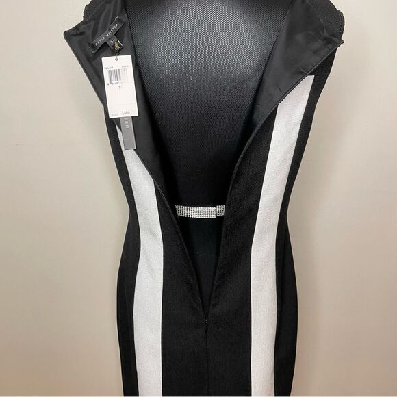 David Meister Dress Sheath Color Block Sleeveless New Black White Size 10 - Picture 5 of 12